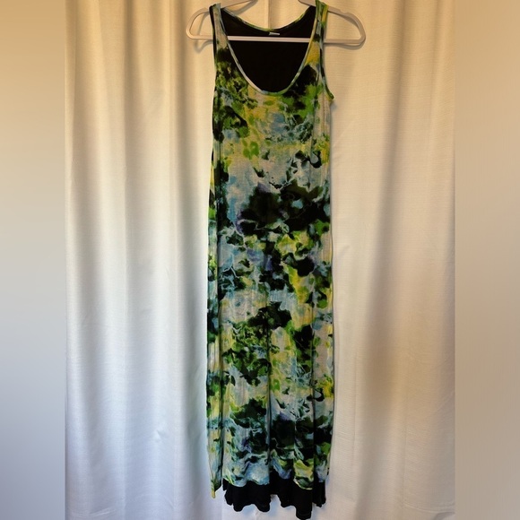Three Dots Watercolor Tie Dye Maxi Dress Size XS Bright Multicolored Sleeveless - Picture 1 of 10